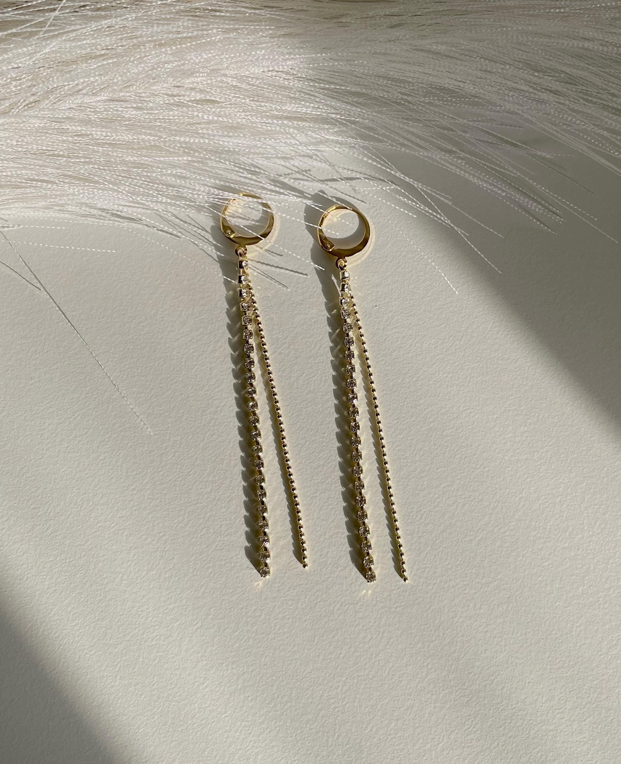 Crystal Rhinestone Chain Earrings: Stainless Steel Cubic Zirconia