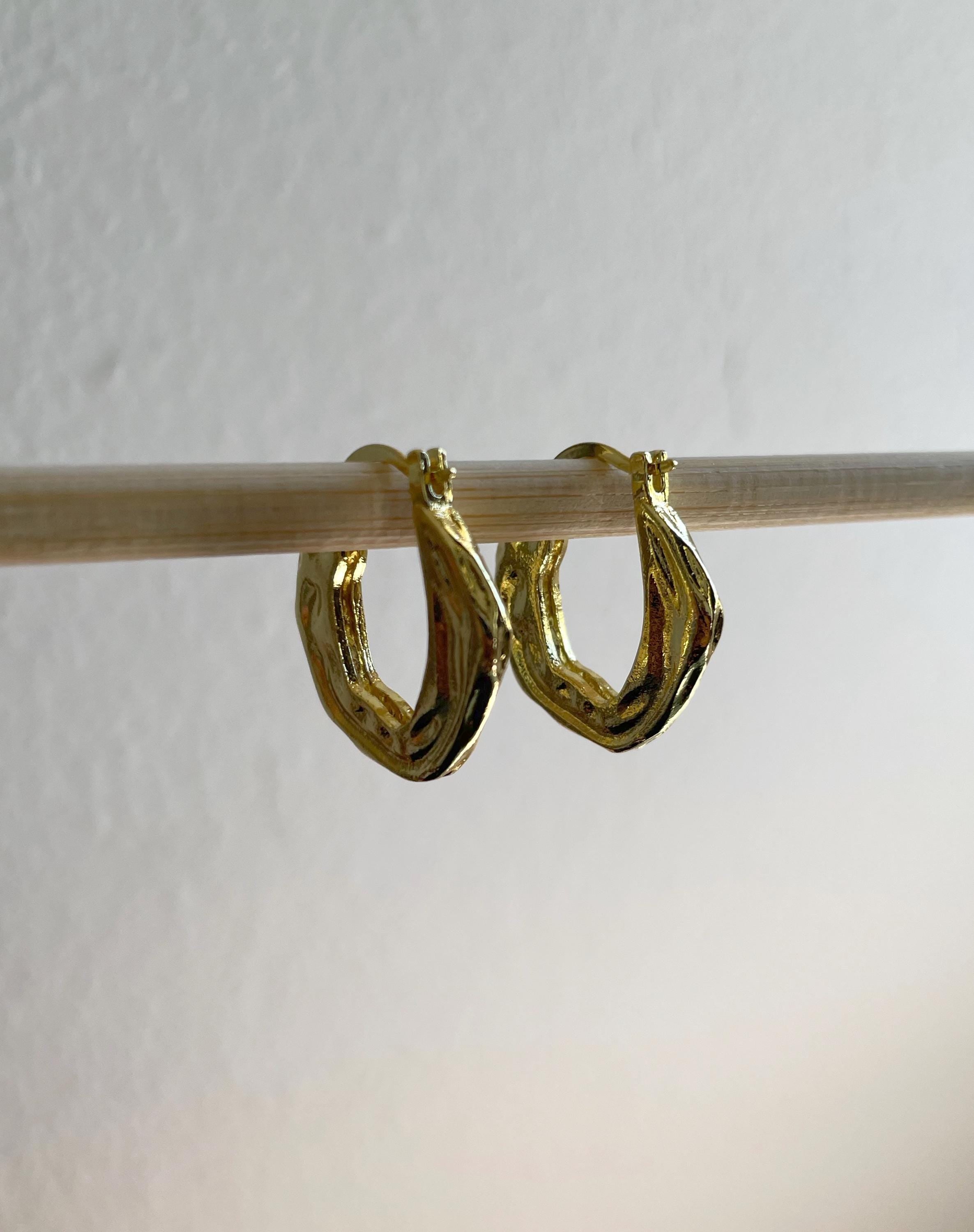 18K Gold Plated Hammered Brass Hoop Earrings