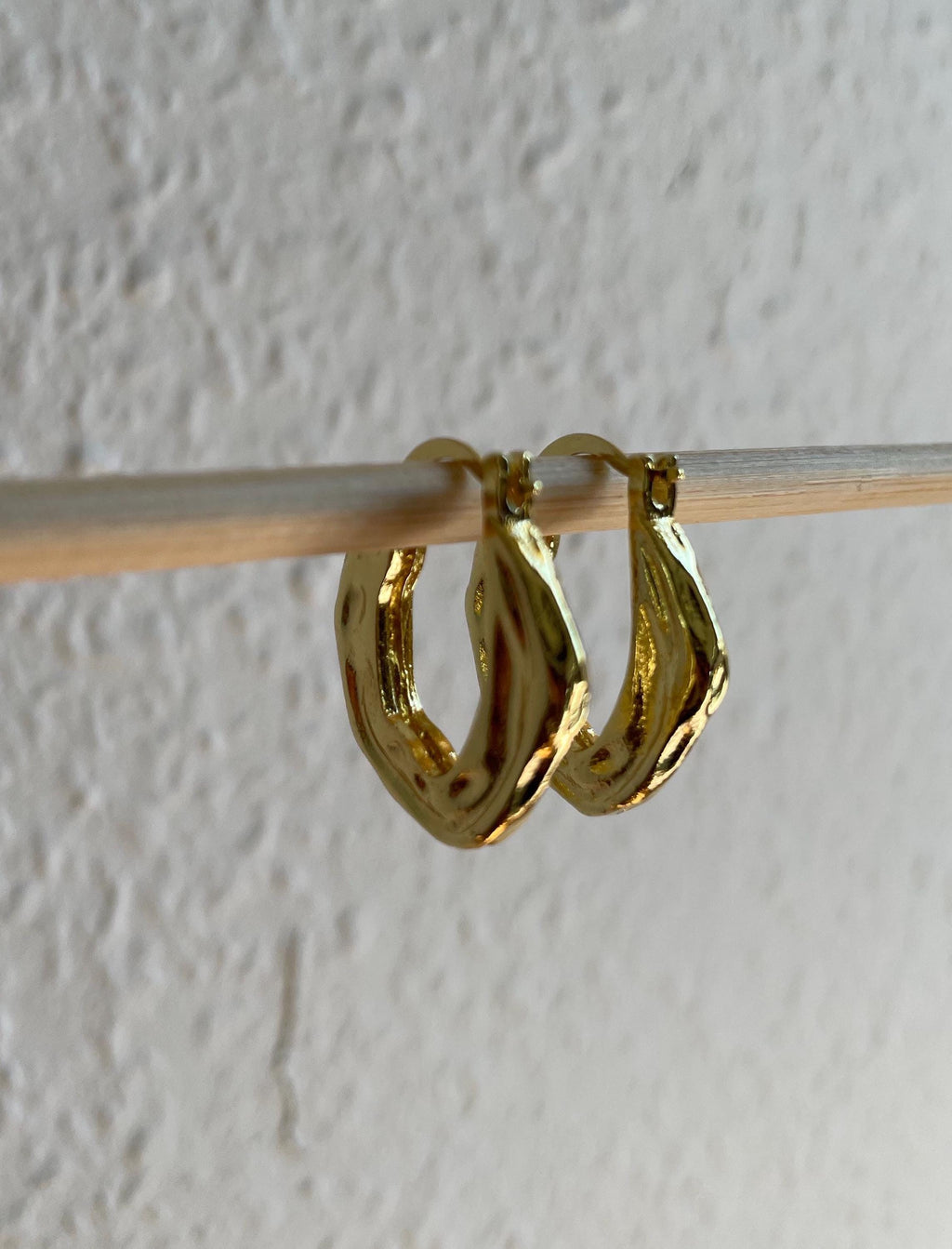 18K Gold Plated Hammered Brass Hoop Earrings