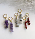 Natural Amethyst, Quartz & Red Jasper Chip Bead Earrings, 24K Gold Plated Hoops