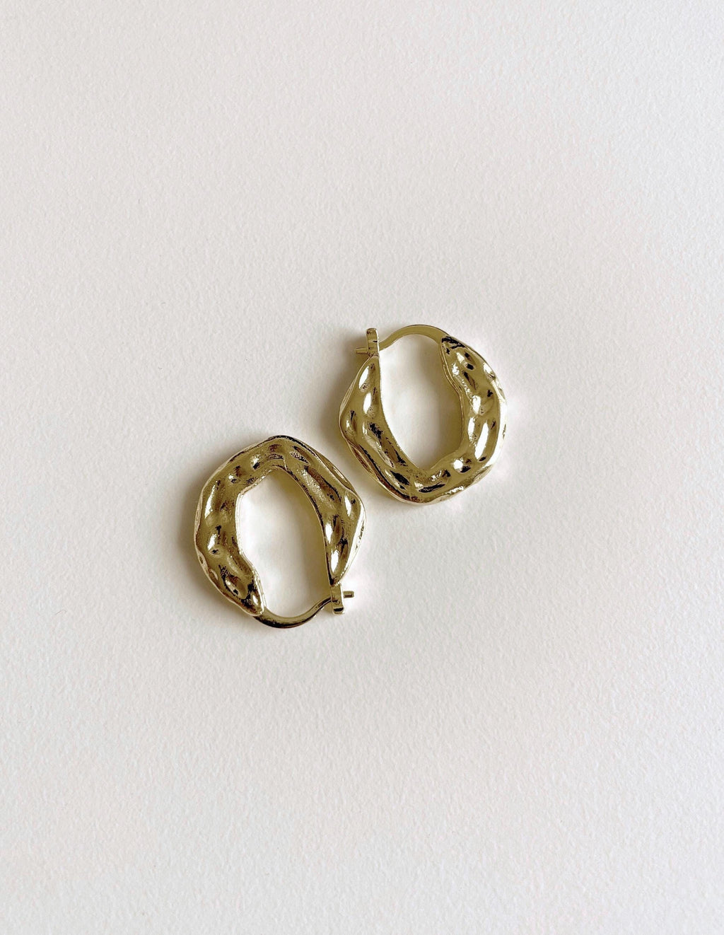 18K Gold Plated Hammered Brass Hoop Earrings