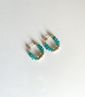 Beaded Teal Huggie Hoops, 24K Gold Plated Studs, Handmade Earrings